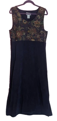 Vtg MARY MCFADDEN Navy Floral Sleeveless Long Dress Large M1 Dark Cottagecore - Image 1 of 4