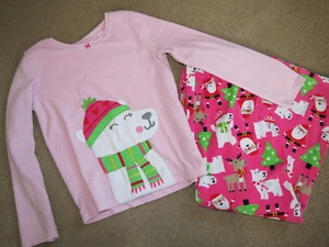 SO CUTE Carters 2-pc winter pjs pajamas w/ dogs, Santas, trees - girls 12 - Picture 1 of 1