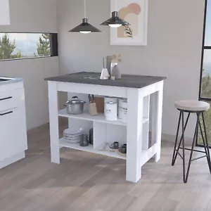 Kitchen Island with Three Storage Shelves, Spacious Wooden Top Surface - Picture 1 of 5