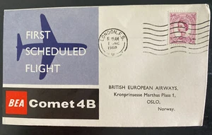 1960 London England First Flight Cover To Oslo Norway BEA Comet 4B - Picture 1 of 2