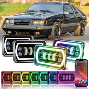 4PCS 4"X6" LED RGB Headlights Skull Hi/Lo Sealed Beam For Ford Mustang 1979-1986 - Picture 1 of 11