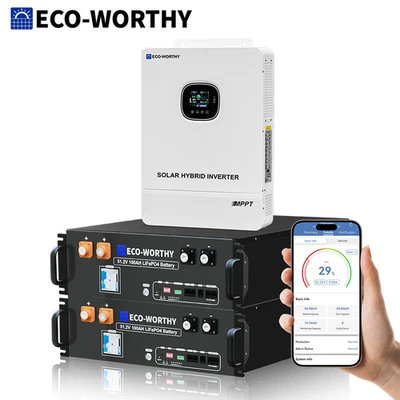 ECO-WORTHY Home Backup Power 2Pack 48V 100Ah Battery+10KW 48V Off-grid Inverter - Image 1 of 4