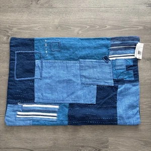 Ralph Lauren Stover Throw Pillow COVER ONLY Blue Patchwork Linen 16x24 NEW $285 - Picture 1 of 12