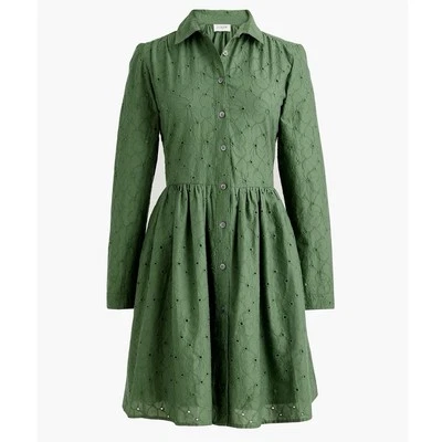 Mini Vestido Camisa J.Crew Ojales Verde Cuello Abotonado Manga Larga Talla 10 Foto 1 de 4