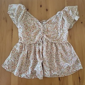 Flowy Floral Blouse Japna Brand Women's Large Colorful Ruffle Top Short Sleeves - Picture 1 of 6