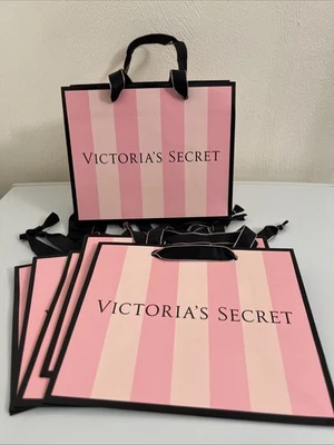 6 件维多利亚的秘密小号纸质购物礼品收藏袋粉色条纹 — 第 1/3 张图片