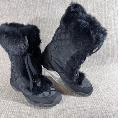 Botas de invierno Coach negras con adornos de piel talla 6B estilo Jennie F00710JG Foto 1 de 4