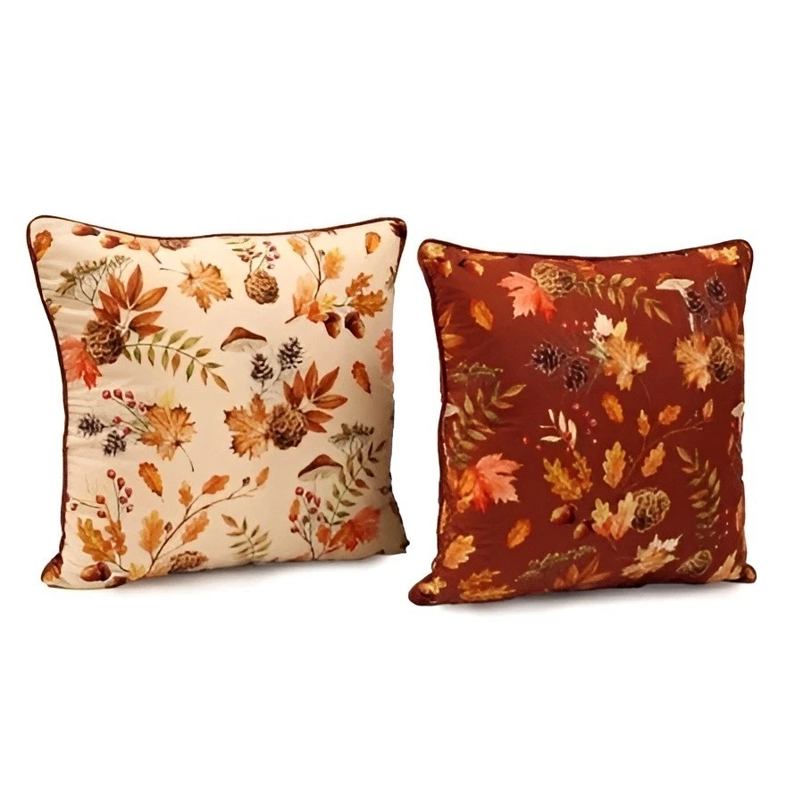 Set of 2 Autumn Cushions Autumn Throw Pillows Acorn Leaf Soft Furnishings Home - Image 1 of 1