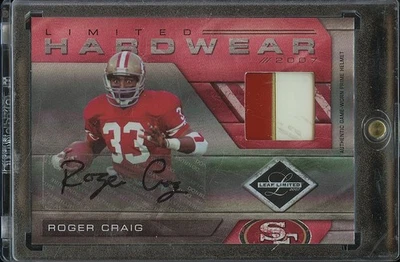 Roger Craig 2007 Leaf Limited Game Worn Helmet Patch Auto Autograph 49ers 7/25 - Image 1 of 2