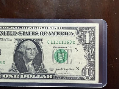 Crisp Trinary Unique Serial Number Dollar Bill (11111163) Fancy Note! - Image 1 of 4