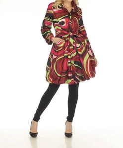 Samuel Dong Bougainvillea Belted Water Resistant Bubble Trench Coat Red - Picture 1 of 11