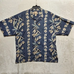Tommy Bahama Hawaiian Shirt XL Blue Floral Cotton Silk Loop Collar Camp Aloha - Picture 1 of 13
