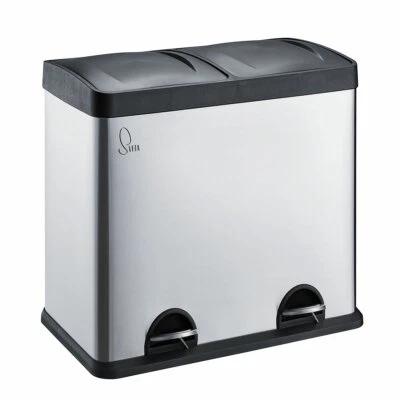 SVITA T2X24 Mülleimer Papierkorb Abfalleimer Mülltrennung 48L Edelstahl Silber - Bild 1 von 4