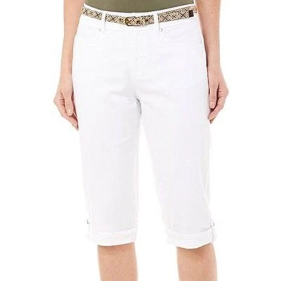 WOMENS 24W VINTAGE WHITE GLORIA VANDERBILT MARNIE BELTED SKIMMER CAPRI SHORTS - Image 1 of 4