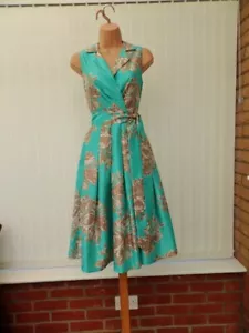 ELIZA J TÜRKIS GOLD ELFENBEIN BLUMENSATIN 50ER JAHRE PLATTE FLARE MIDI KLEID 8 NEU OHNE ETIKETT - Bild 1 von 14
