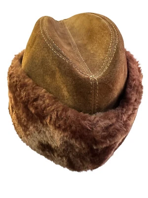 Gorro vintage Wolverine para nieve de invierno, gorra de lana de gamuza con ribete de piel Foto 1 de 4