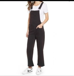 Paige Gr. 24 Nellie Latzhose schwarz Overdye Denim weites Bein cropped neu - Bild 1 von 9