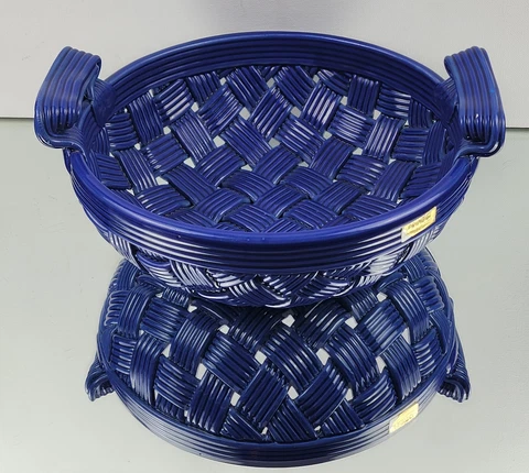 PRIMO'GI Cobalt Blue Woven Ceramic Basket Weave w/ Handles Made in Italy, 10" D Cover