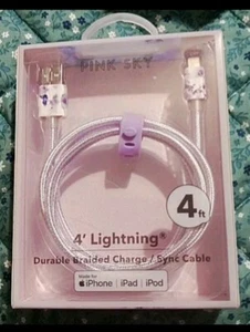 rare Lilac Purple iPhone Braid Charger Cable Cord 4ft floral Cottagecore PinkSky - Picture 1 of 8