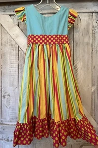 Haley And The Hound Multi Color Ruffled Bow Tie Girls Sundress Size 7 - Picture 1 of 11