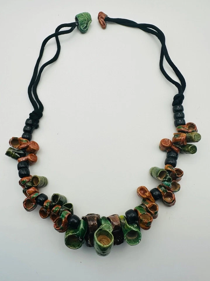 "Collar de arcilla artesanal arte popular mexicano vintage 22""" Foto 1 de 4