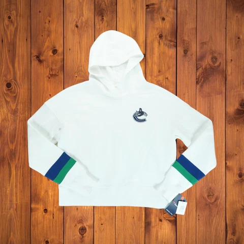 Fanatics Vancouver Canucks Women's Authentic White Hoodie Size M Medium Cover