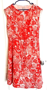 H M H&M Salmon Floral Lightweight Silky Cap Sleeve Dress Sz 4 - Picture 1 of 3