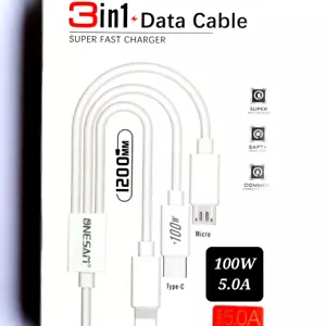 3 in 1 Fast Charging USB Cable Cord Multi Function Universal Type C iphone Micro - Picture 1 of 8