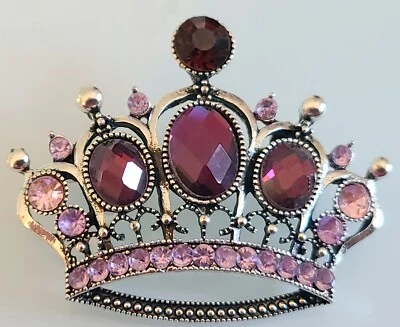 Enorme Broche Corona Lavanda Morado 2" Mujer Cristal Estrás Elegante NUEVO Foto 1 de 4