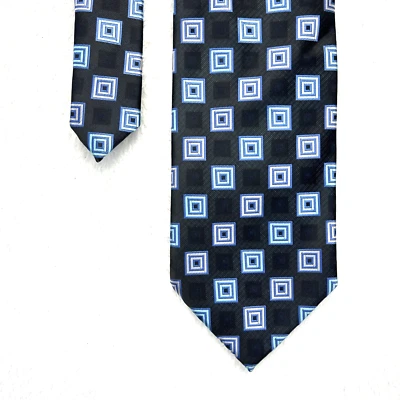 Corbata para hombre Bergamo New York diseño negro azul 3,5x58” 100 % poliéster hecha a mano Foto 1 de 4