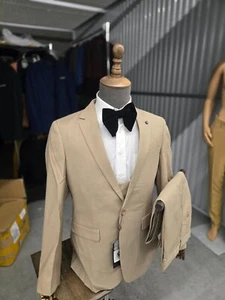 3 piece suit, 1-Button Slim Fit Brown Suit With A Notch Lapel - Picture 1 of 1