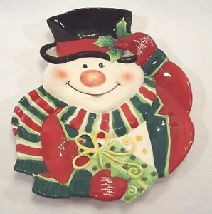 Fitz & Floyd Essentials Christmas Plate Snowman Snack Canape Candy Dish 9" - Picture 1 of 6