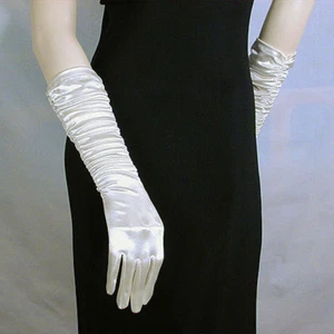 Shirred Gathered Long Satin Elbow Length Gloves Evening Weddng Prom - G184 - Picture 1 of 18