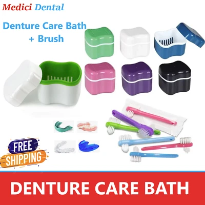 Denture Care Retainer Box with Rinsing Basket Denture Brush and cleaning tablet - Image 1 of 4
