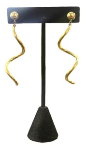 14K Yellow Gold Dangle Swirl Corkscrew Earrings Post Back 3.5 Grams - Picture 1 of 6