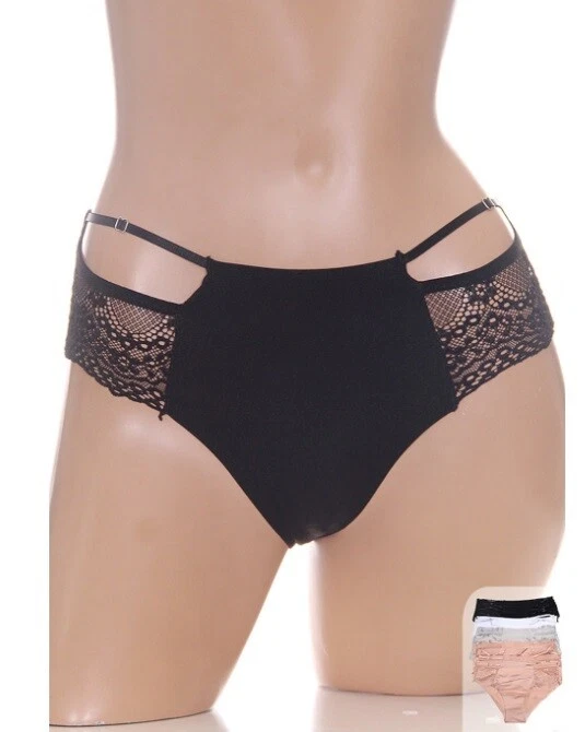 B16 BELLA Black Beige White Gray Sexy lace sides sissy bikini panties L XL - Image 1 of 4