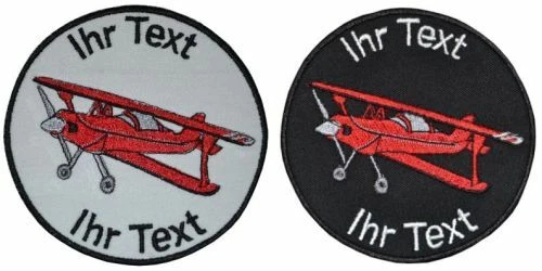 Flugzeug Doppeldecker Aufnäher m Wunschtext Verein Patch 8cm (542-1)