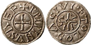 CAROLINGIANS. Pepin II 845-848. AR Denier. Toulouse Mint. - Picture 1 of 3