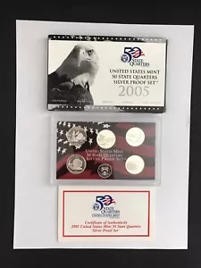 2005 U.S. Mint 50 State Quarters Silver Proof Set With COA & Box - Picture 1 of 6