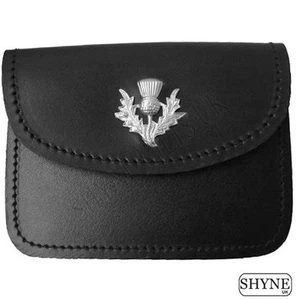 Bolsa de cinturón escocesa de cuero negro para hombre Sporran con cardo en solapa - Imagen 1 de 1