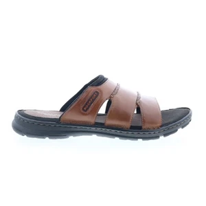 Rockport Darwyn CI9181 Mens Brown Leather Slip On Slides Sandals Shoes - Picture 1 of 8