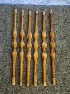 Vintage 6er Set Hartholz gedrechselte Splittspindeln 12" lang - Bild 1 von 3