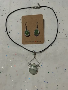 Achat grün weiß Edelstein 925 Sterling Silber Platte Anhänger + modische Ohrringe - Bild 1 von 8