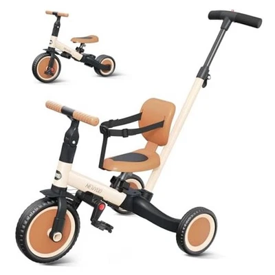  Triciclo para niños pequeños con mango de empuje para niños de 1-3 años, bicicleta para niños pequeños, caqui Foto 1 de 4