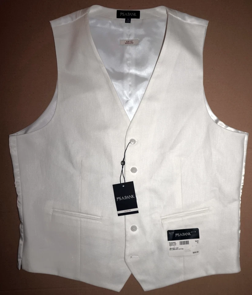 Jos A Bank Linen Vest XL Slim Fit White Soft Stretch Linen Blend NWT - Image 1 of 4