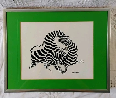 Victor Vasarely Zebras II 2 arte impressão assinada emoldurada MCM OP ilusão de ótica - Imagem 1 de 4