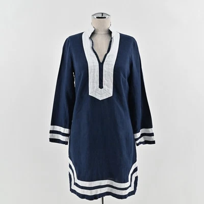 Sail to Sable Classic Long Sleeve Tunic Dress Size S Linen Navy White Nautical - Image 1 of 4