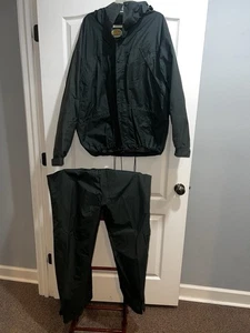 Cabelas Outdoor Gear Rain Jacket Men XL Green Full Zip Packable Pants L - Picture 1 of 4