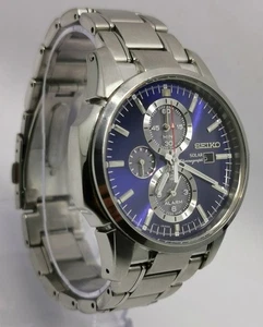 Vintage Seiko Solar Chronograph Alarm V172-0AF0 blaues Zifferblatt 44 mm Quarz Herrenuhr  - Bild 1 von 11