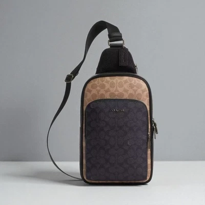 Coach Ethan Pack X-Body Blocked Signature Canvas CZ394 In TAN CHARCOAL BLACK - Image 1 of 4